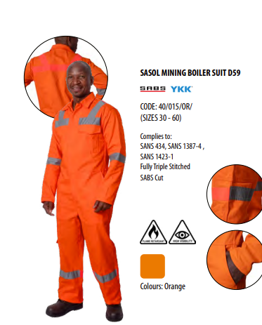 Sasol Mining Boiler Suit D59